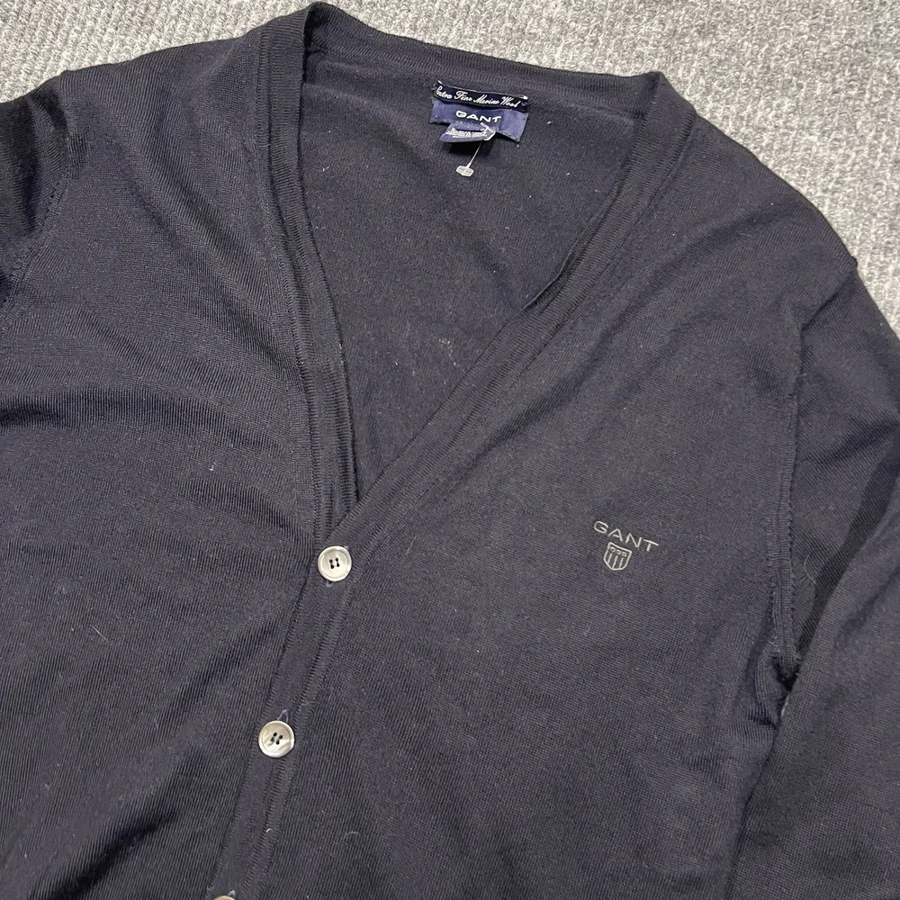 GANT Womens Super Fine‎ Wool Cardigan Sweater Medium Navy Blue Button Shirt Top